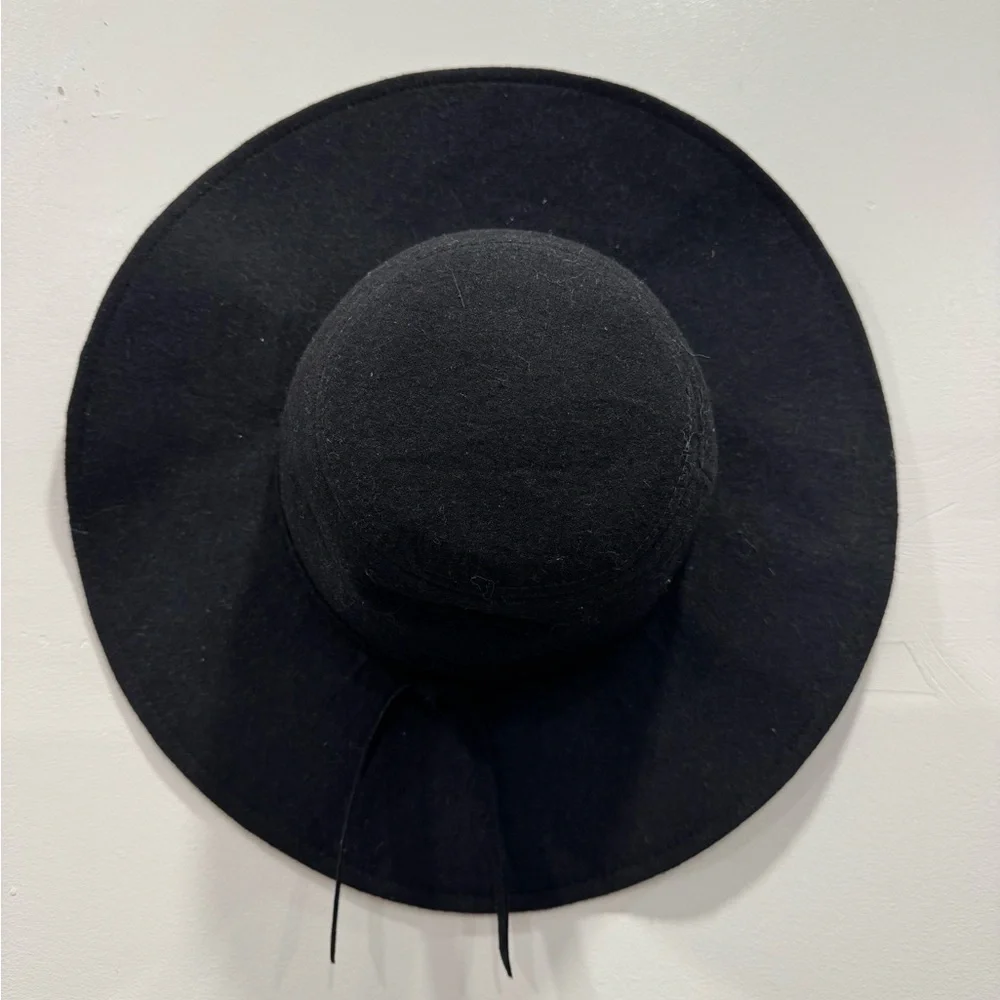 Leith Nordstrom Wool Blend Wide Brim Hat Knot Detail Black